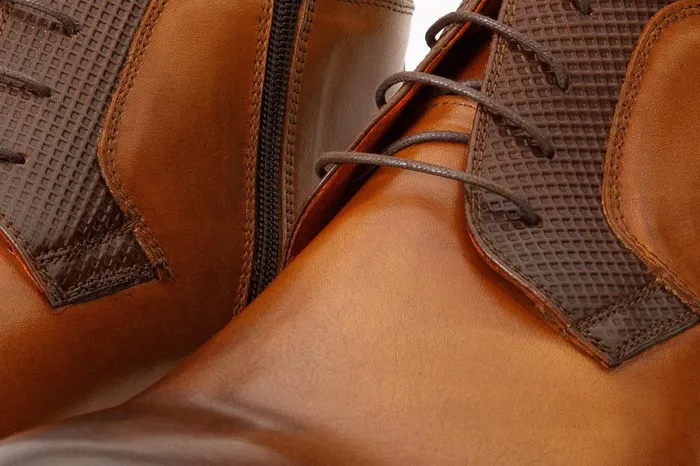 Men The Romto Tan Leather Derby LaceUp Boot With A Zipper Vinci Leather Best Sellers