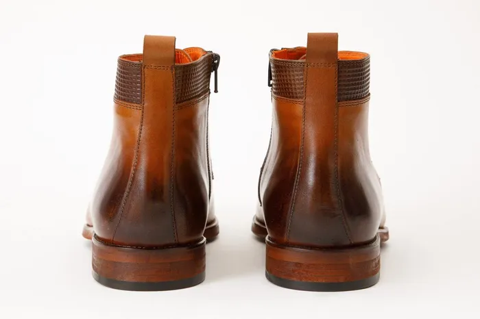 Men The Romto Tan Leather Derby LaceUp Boot With A Zipper Vinci Leather Best Sellers