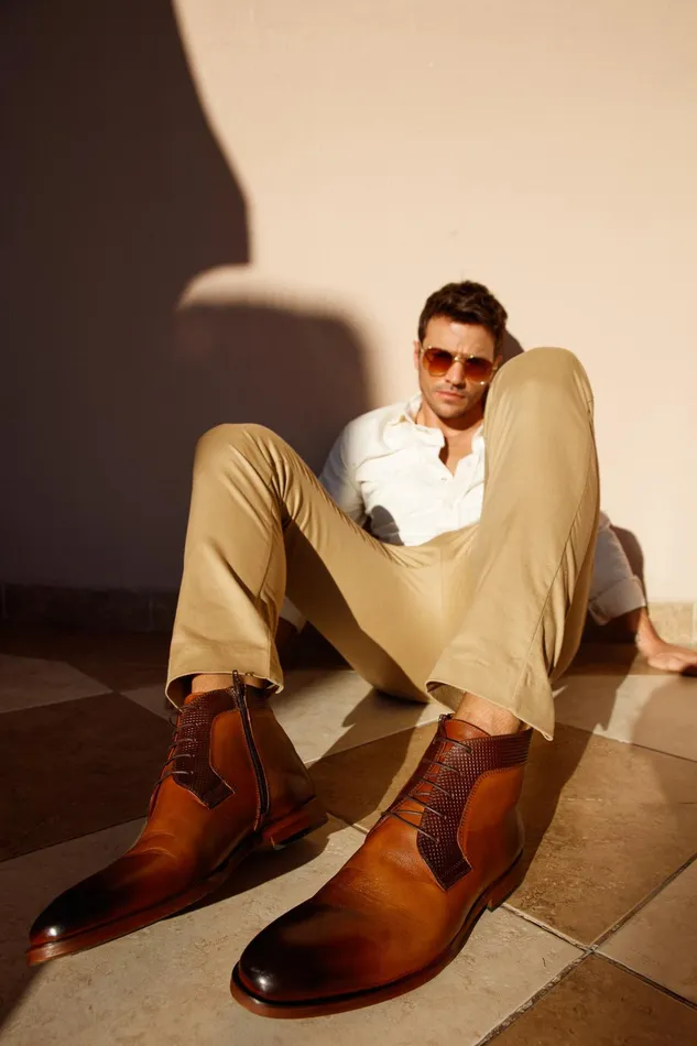 Men The Romto Tan Leather Derby LaceUp Boot With A Zipper Vinci Leather Best Sellers