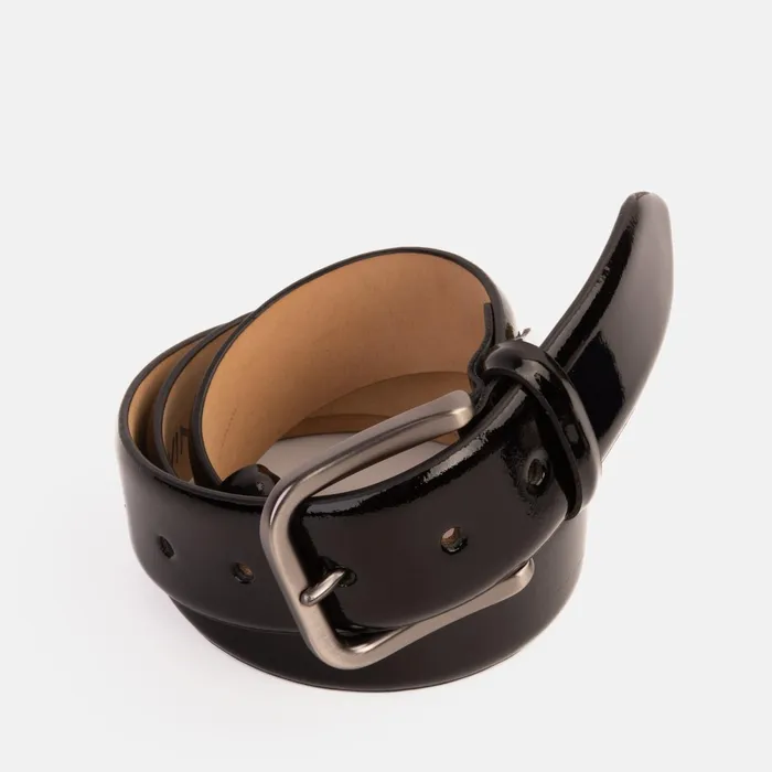 Men The Royal Hand Craft Black Patent Leather Belt Vinci Leather Dress Shoes