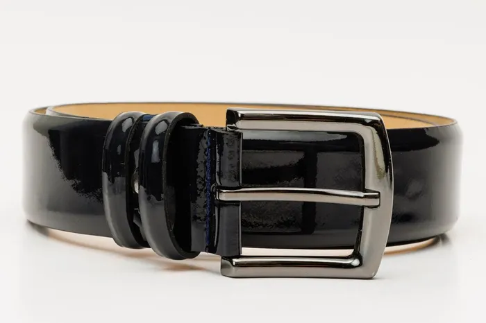 Men The Royal Hand Craft Black Patent Leather Belt Vinci Leather Dress Shoes