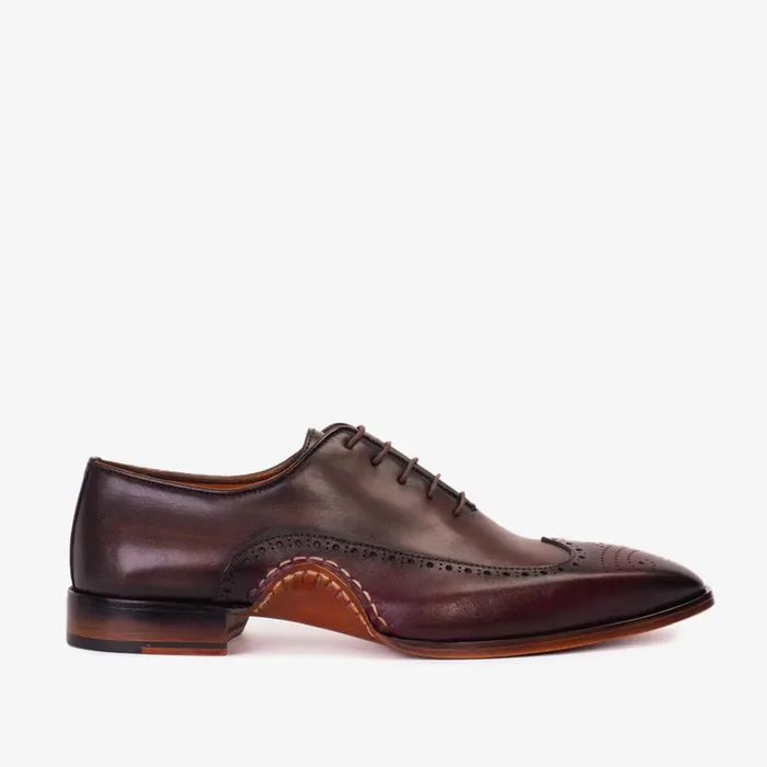 Men The Royal Hand Craft Burgundy Wingtip Oxford Shoe Vinci Leather Dress Shoes
