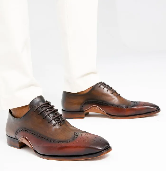Men The Royal Hand Craft Burgundy Wingtip Oxford Shoe Vinci Leather Dress Shoes