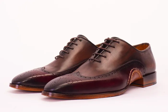 Men The Royal Hand Craft Burgundy Wingtip Oxford Shoe Vinci Leather Dress Shoes