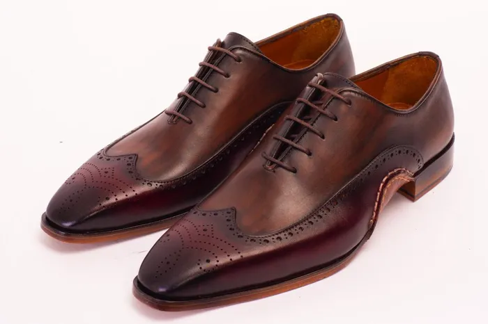 Men The Royal Hand Craft Burgundy Wingtip Oxford Shoe Vinci Leather Dress Shoes