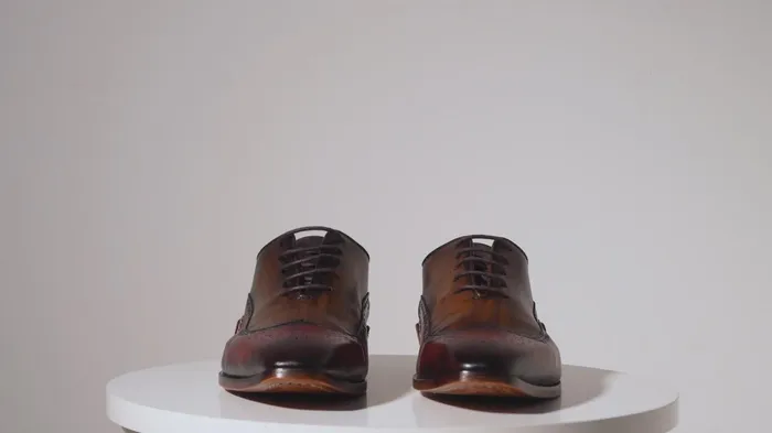Men The Royal Hand Craft Burgundy Wingtip Oxford Shoe Vinci Leather Dress Shoes