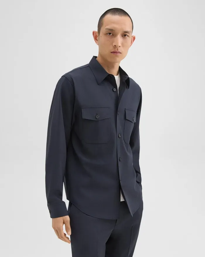 Men Theory Blazers Jackets Garvin Shirt Jacket In Stretch Wool Navy