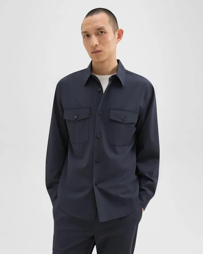 Men Theory Blazers Jackets Garvin Shirt Jacket In Stretch Wool Navy