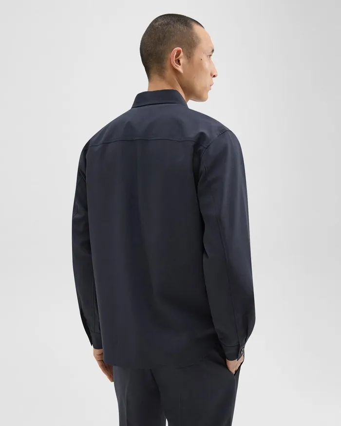 Men Theory Blazers Jackets Garvin Shirt Jacket In Stretch Wool Navy