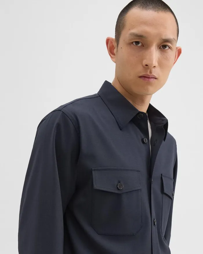 Men Theory Blazers Jackets Garvin Shirt Jacket In Stretch Wool Navy