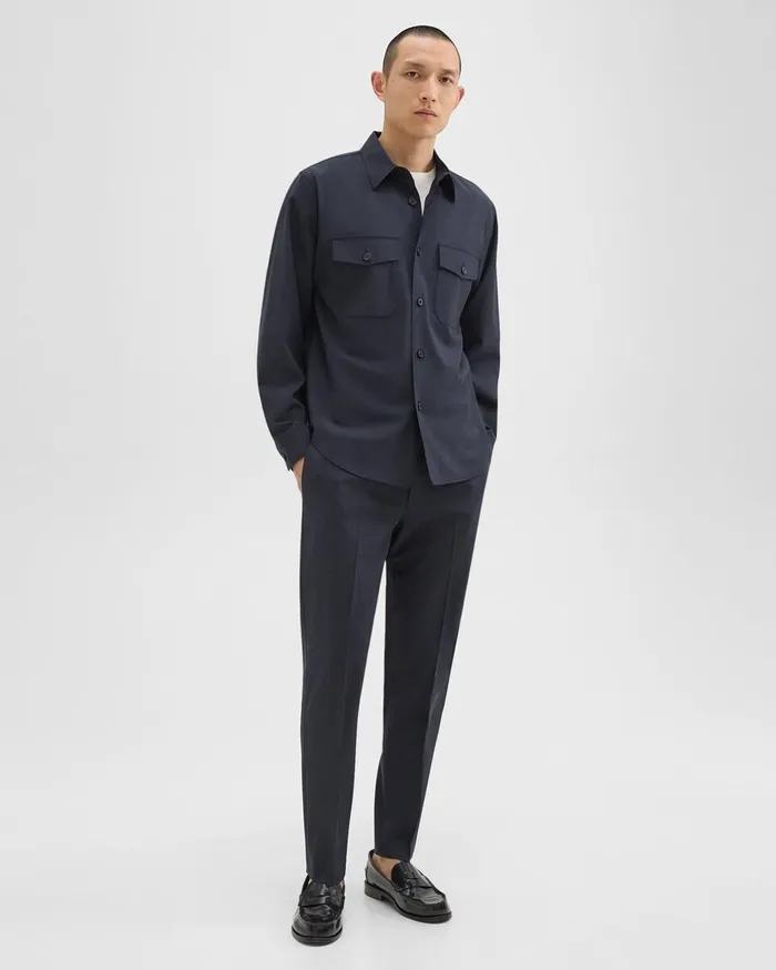Men Theory Blazers Jackets Garvin Shirt Jacket In Stretch Wool Navy