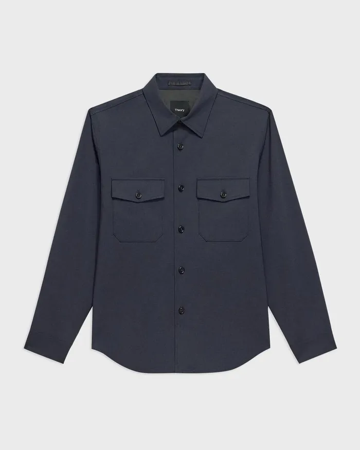 Men Theory Blazers Jackets Garvin Shirt Jacket In Stretch Wool Navy