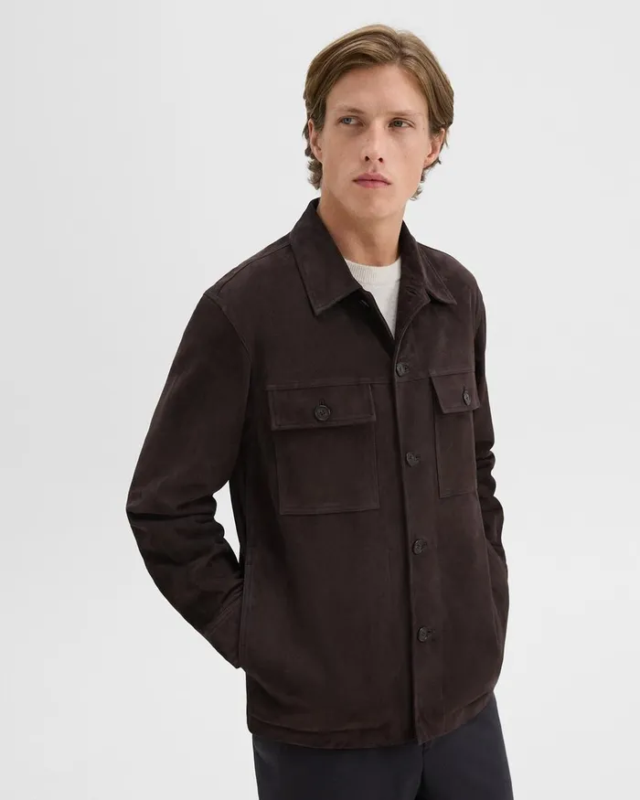 Men Theory Outerwear Closson Military Jacket In Suede Hickory