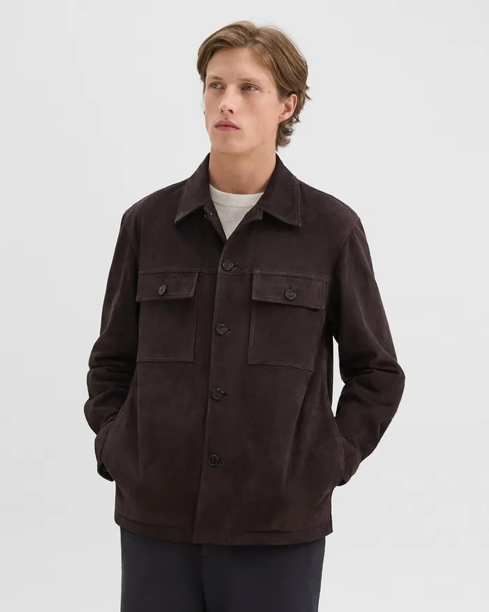 Men Theory Outerwear Closson Military Jacket In Suede Hickory