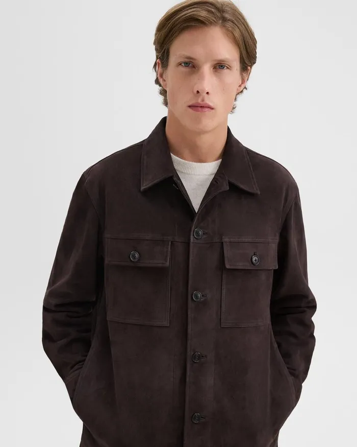 Men Theory Outerwear Closson Military Jacket In Suede Hickory