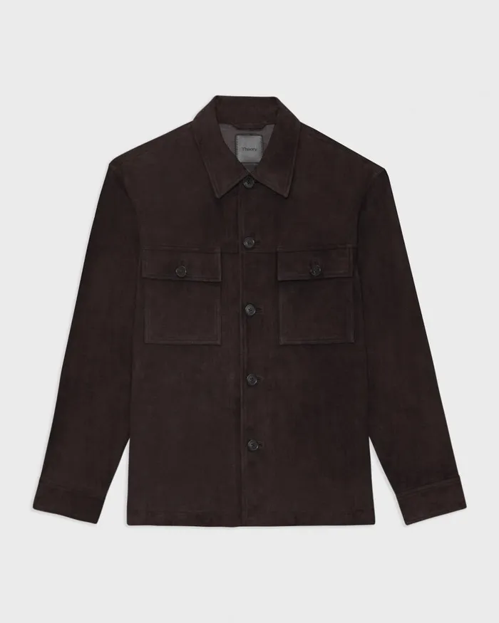 Men Theory Outerwear Closson Military Jacket In Suede Hickory