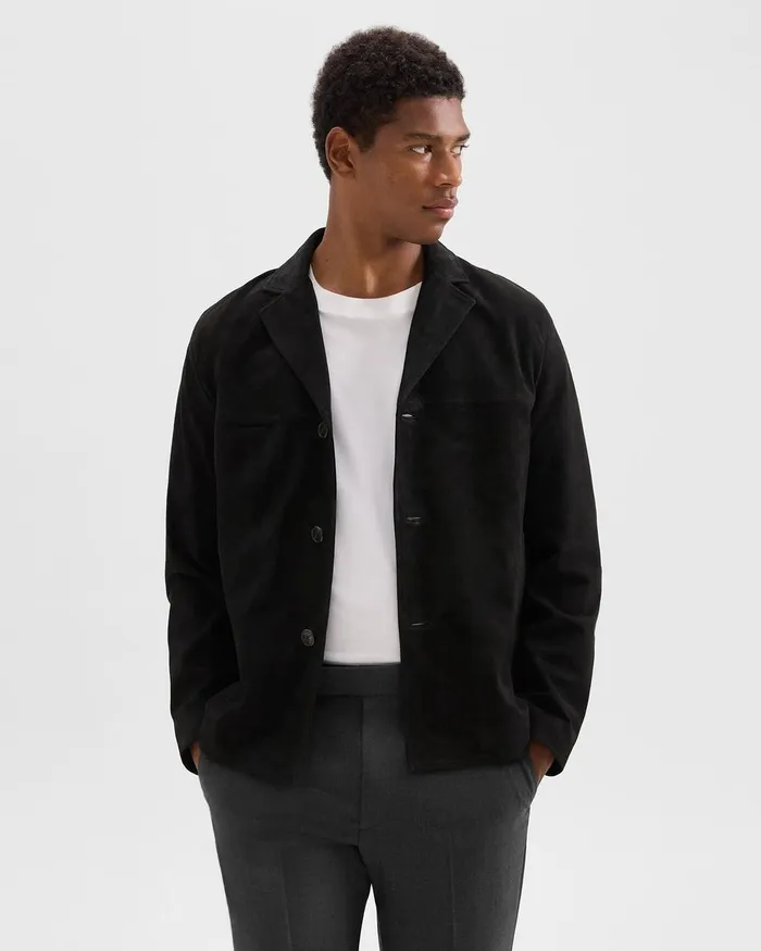 Men Theory Outerwear Straight Blazer In Suede Black