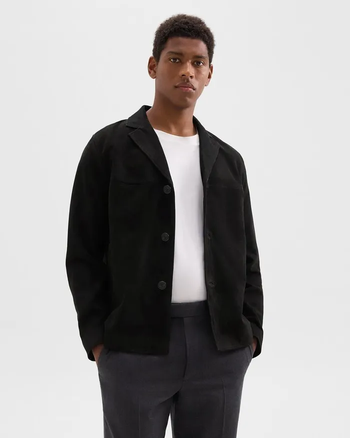 Men Theory Outerwear Straight Blazer In Suede Black
