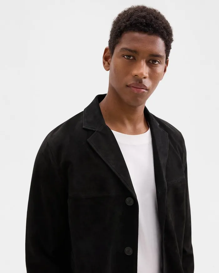 Men Theory Outerwear Straight Blazer In Suede Black