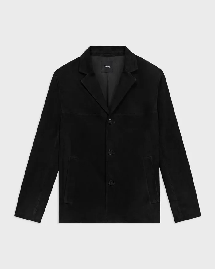 Men Theory Outerwear Straight Blazer In Suede Black