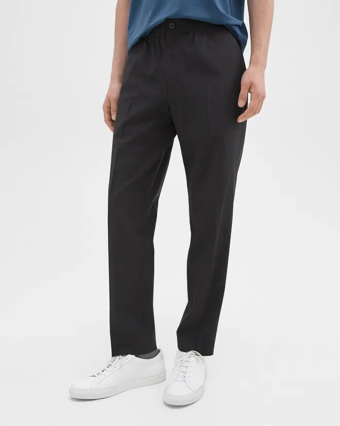 Men Theory Pants Larin Drawstring Pant In Stretch Wool Dark Charcoal
