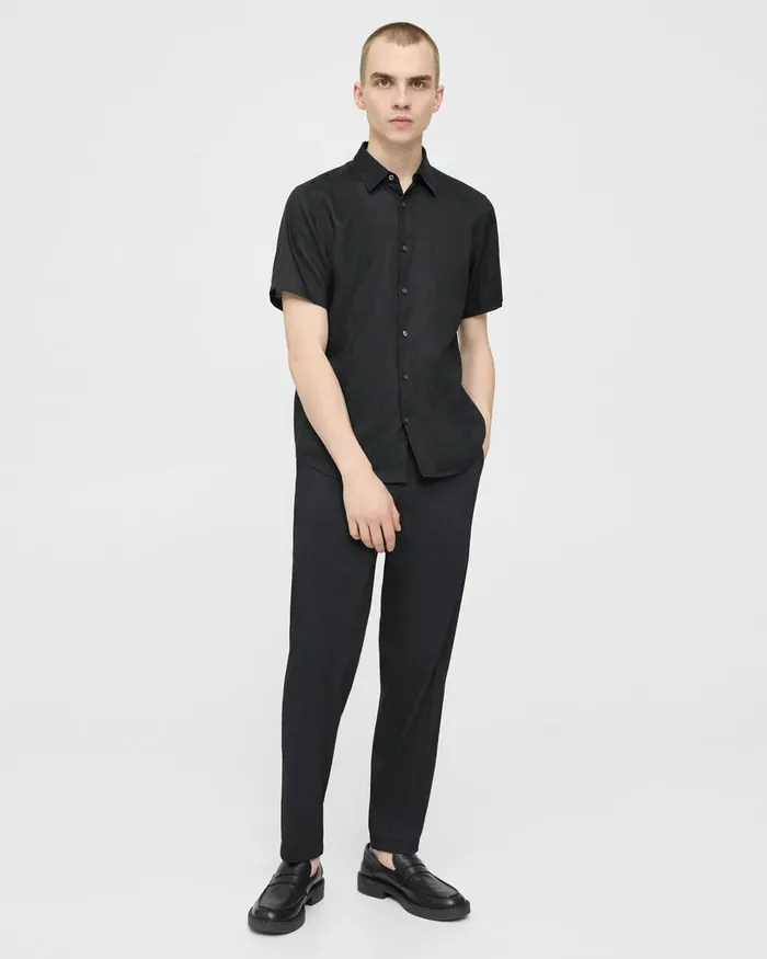 Men Theory Shirts Irving ShortSleeve Shirt In Relaxed Linen Black