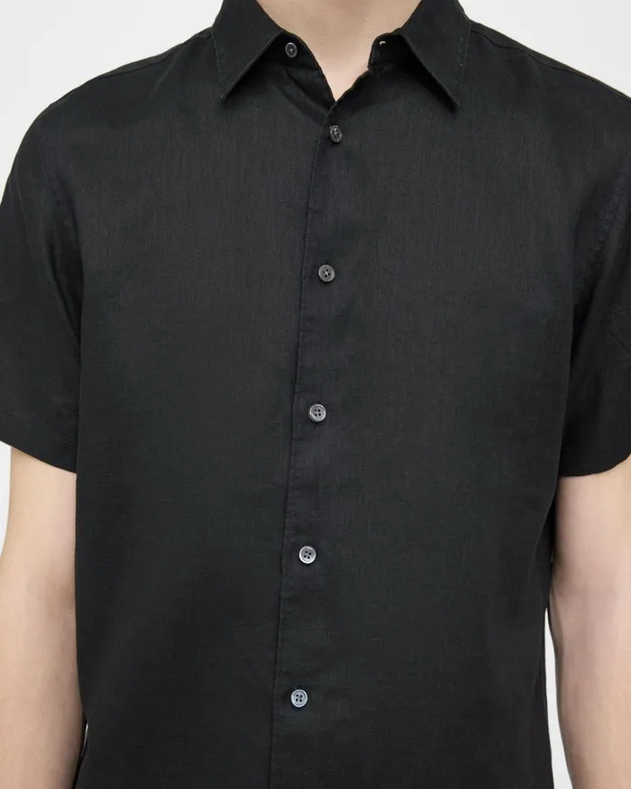 Men Theory Shirts Irving ShortSleeve Shirt In Relaxed Linen Black