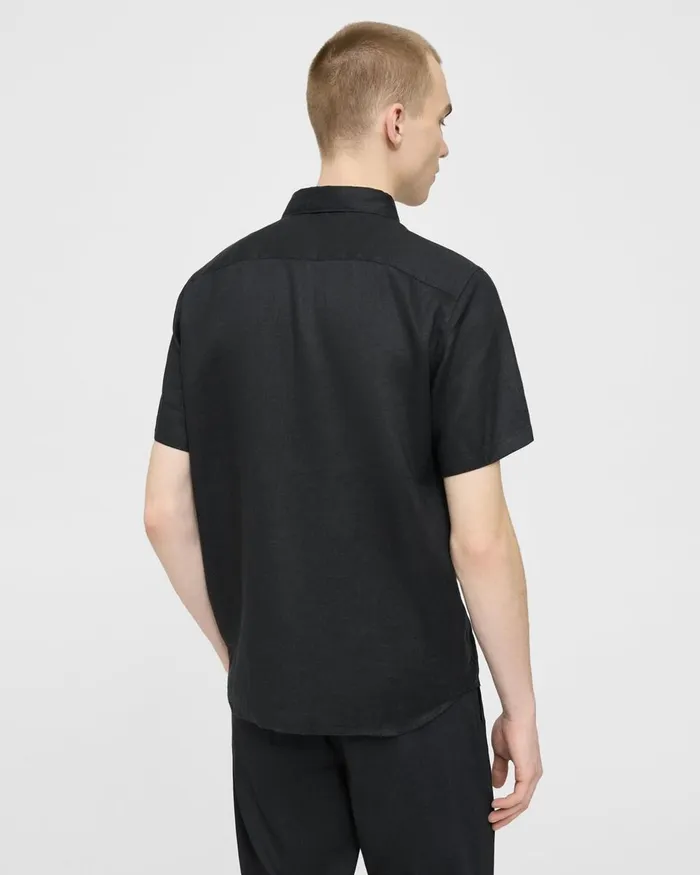 Men Theory Shirts Irving ShortSleeve Shirt In Relaxed Linen Black
