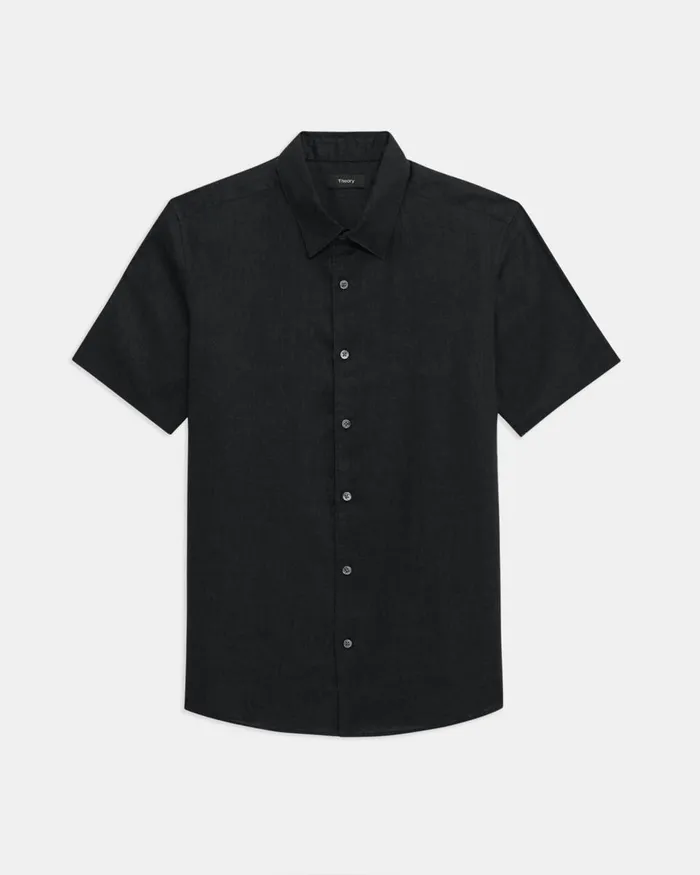 Men Theory Shirts Irving ShortSleeve Shirt In Relaxed Linen Black