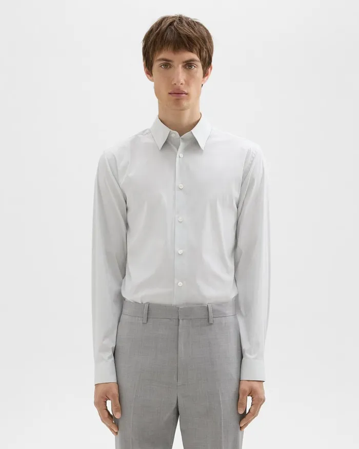 Men Theory Shirts StandardFit Shirt In Checked Stretch Cotton Whitevapor