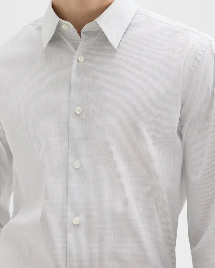 Men Theory Shirts StandardFit Shirt In Checked Stretch Cotton Whitevapor