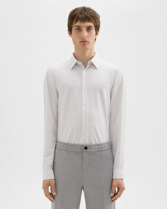 Men Theory Shirts Tailored Shirt In Striped Structure Knit Whitevapor