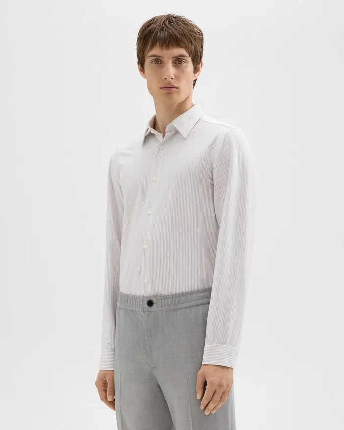 Men Theory Shirts Tailored Shirt In Striped Structure Knit Whitevapor