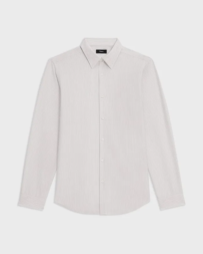 Men Theory Shirts Tailored Shirt In Striped Structure Knit Whitevapor