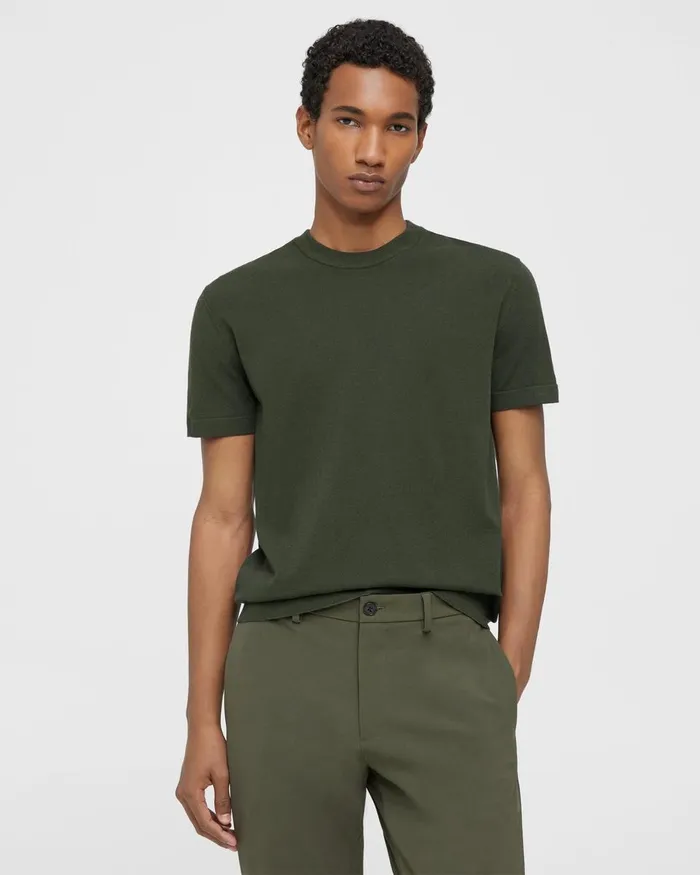 Men Theory Sweaters Cardigans Sarior ShortSleeve Sweater In Fine Bilen Dark Oliveblack