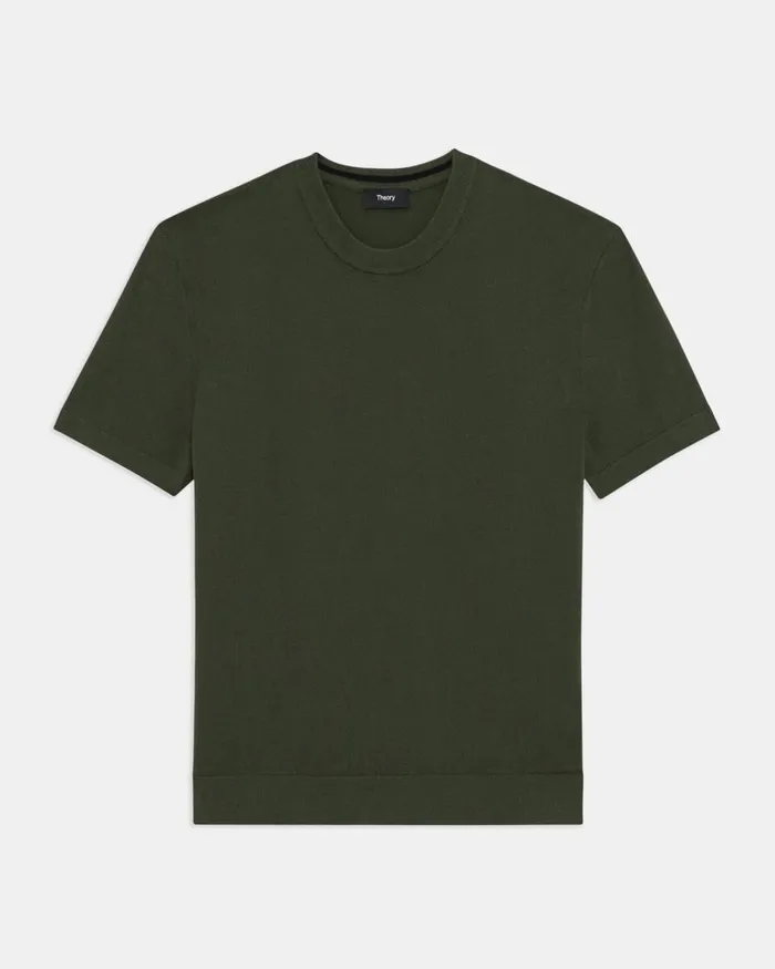 Men Theory Sweaters Cardigans Sarior ShortSleeve Sweater In Fine Bilen Dark Oliveblack
