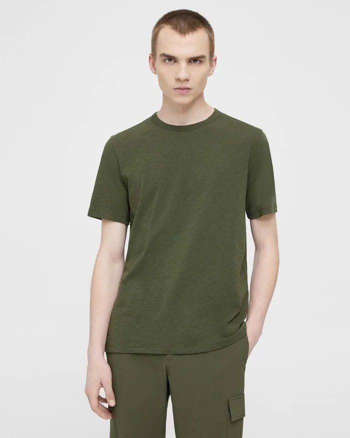 Men Theory TShirts Polos Essential Tee In Cosmos Slub Cotton Dark Olive