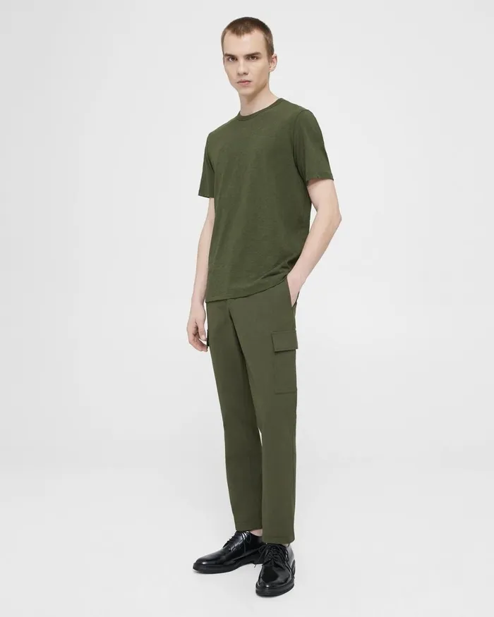 Men Theory TShirts Polos Essential Tee In Cosmos Slub Cotton Dark Olive