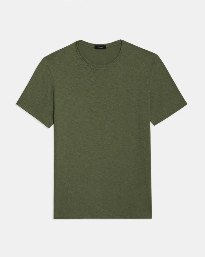 Men Theory TShirts Polos Essential Tee In Cosmos Slub Cotton Dark Olive
