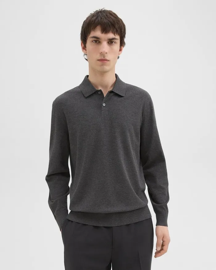 Men Theory TShirts Polos Goris LongSleeve Polo Shirt In Light Bilen Pestle Melange