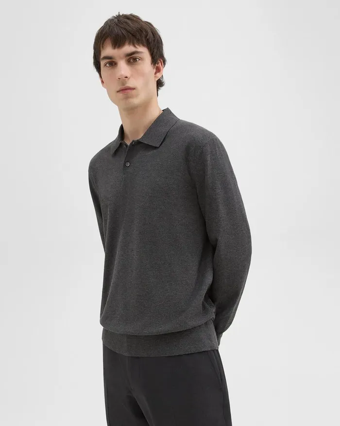 Men Theory TShirts Polos Goris LongSleeve Polo Shirt In Light Bilen Pestle Melange