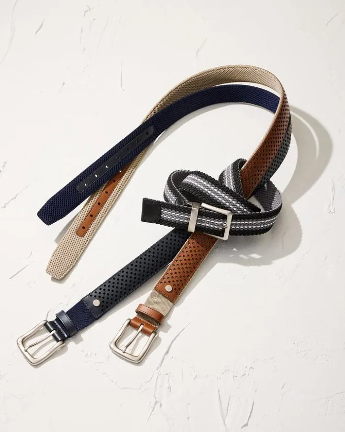 Men Tommy Bahama Belts Leather Mesh Cushion Performance Belt Tan Men Tommy Bahama Belts Leather Mesh Cushion Performance Belt Tan