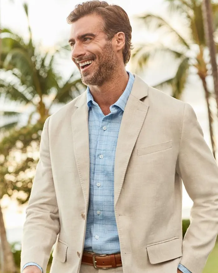 Men Tommy Bahama Jackets and Outerwear Latigo Beach LinenBlend Blazer Stone Khaki Men Tommy Bahama Jackets and Outerwear Latigo Beach LinenBlend Blazer Stone Khaki