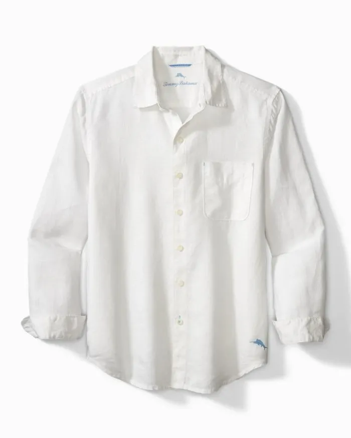 Men Tommy Bahama Linen Shop Big and Tall Sea Glass Breezer Linen Shirt White
