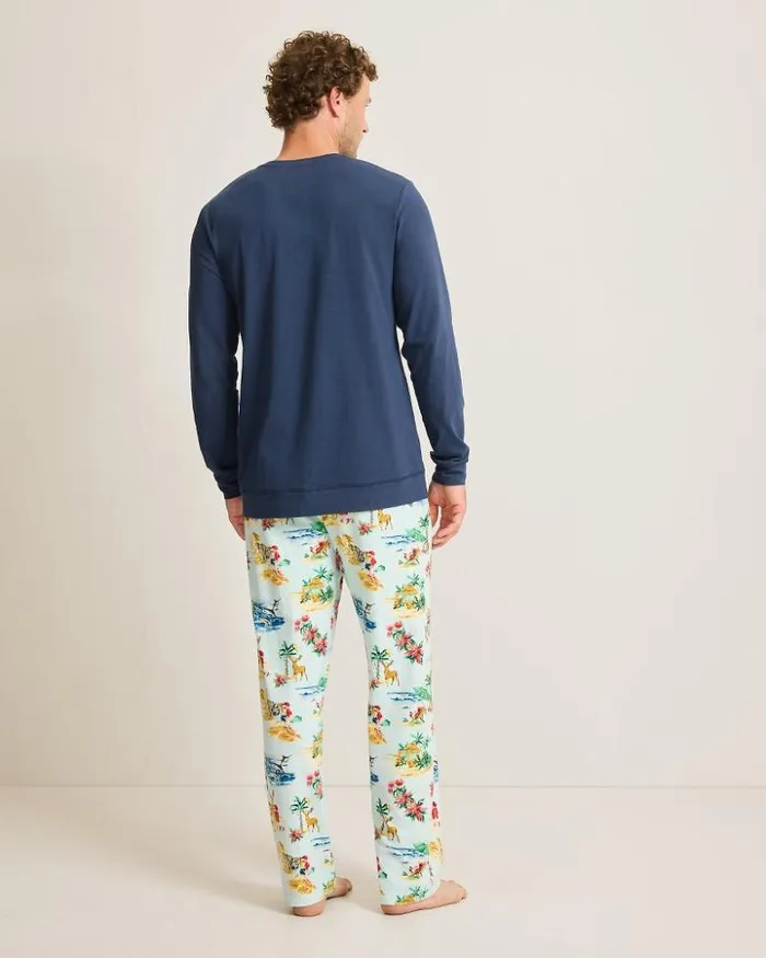 Men Tommy Bahama Loungewear and Pajamas Big and Tall Holiday Santa Long Sleeve and Pants Pajama Set Aqua Ice