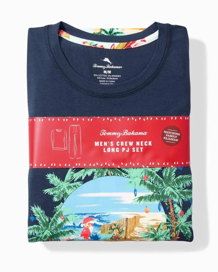 Men Tommy Bahama Loungewear and Pajamas Big and Tall Holiday Santa Long Sleeve and Pants Pajama Set Aqua Ice