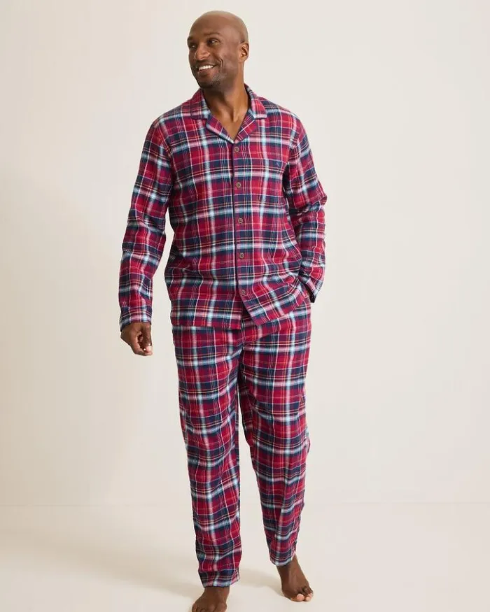 Men Tommy Bahama Loungewear and Pajamas Flannel Long Sleeve and Pants Pajama Set Beet Red Men Tommy Bahama Loungewear and Pajamas Flannel Long Sleeve and Pants Pajama Set Beet Red
