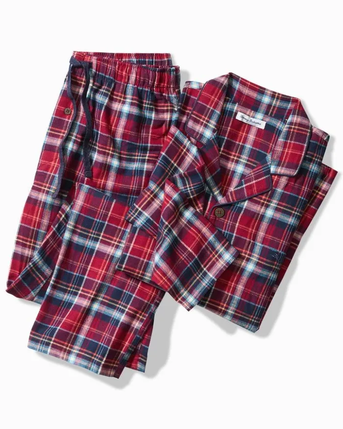 Men Tommy Bahama Loungewear and Pajamas Flannel Long Sleeve and Pants Pajama Set Beet Red