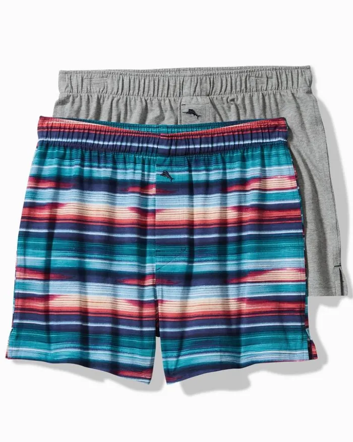 Men Tommy Bahama Loungewear and Pajamas Tropical Print and Solid Knit Boxers2Pack Dark Navy Men Tommy Bahama Loungewear and Pajamas Tropical Print and Solid Knit Boxers2Pack Dark Navy