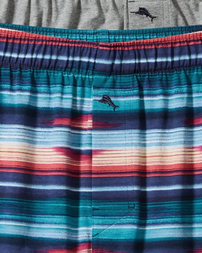 Men Tommy Bahama Loungewear and Pajamas Tropical Print and Solid Knit Boxers2Pack Dark Navy